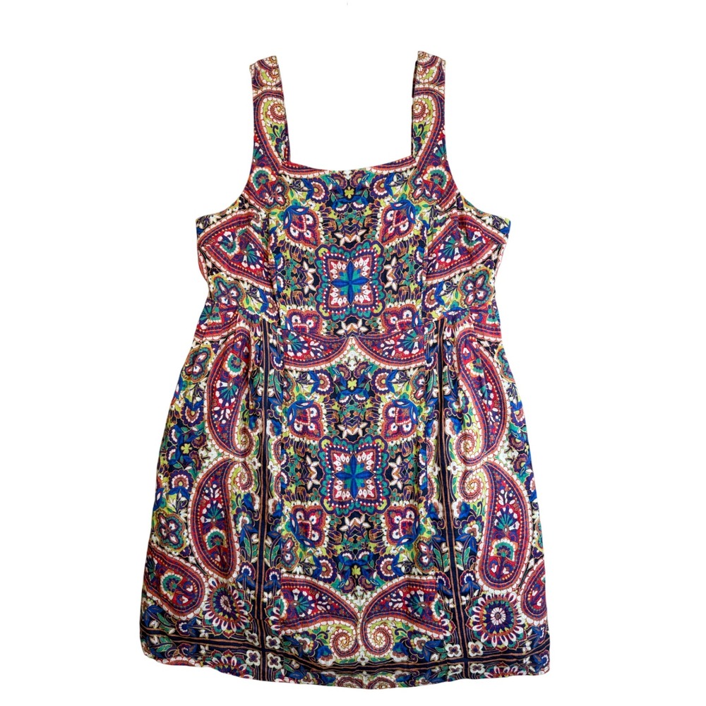 Lands End Boho Sundress 100% Linen Paisley Coastal Cottage Mini Shift Dress 18W